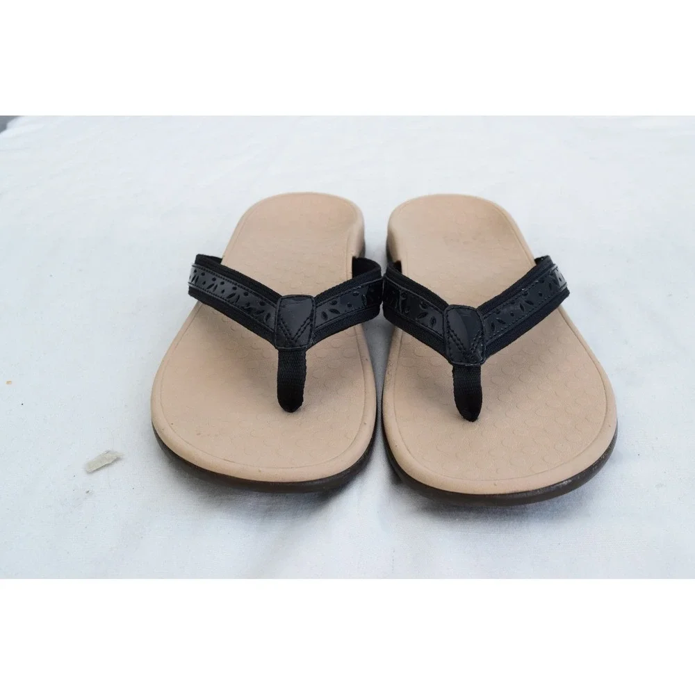 Vionic Casandra Flip Flop 11 Black Patent Leather Orthotic Sandal Womens TVW5542
